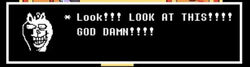  burgerpants cropped deltarune dialogue_box dramatic_lighting exclamation_point humanoid male reaction_image reaction_shot solo text text_box toby_fox undertale_(series) 