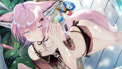  absurdres animal_ears arknights bikini black_bikini blue_eyes can coca-cola cocktail cocktail_glass cup drink_can drinking_glass drinking_straw fat123 female hair_ornament highres material_growth oripathy_lesion_(arknights) phone pink_hair see-through soda soda_can sussurro_(arknights) sussurro_(summer_flower)_(arknights) swimsuit tail x_hair_ornament 