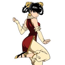  black_eyes black_hair china_dress dress female female lin_lin_(one-punch_man) one-punch_man simple_background solo white_background 