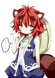  hat kemonomimi midriff red_eyes red_hair sarashi shingetsu_takehito short_hair solo tail tanaka_pon tanukimimi wafuku 