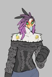  accipitriform avian beatrice_bird bird clothing female green_eyes hair purple_hair ritts secretary_bird solo swimwear tattoo 