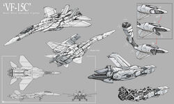  absurdres blueprint_(medium) blueprint_(object) cockpit commentary comparison english_commentary english_text highres landing_gear machinery macross mecha mechanical_arms mechanical_legs monochrome multiple_views no_humans original robot science_fiction thrusters transformation uzuki_(uzukinokaze) variable_fighter vehicle_focus vf-15c 