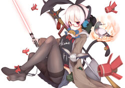  absurdres allen_wrench bird black_pantyhose blush book cat_tail coat commentary_request cuffs energy_sword explosive female glasses gloves grenade gundam hairband halberd handcuffs highres kantai_collection lightsaber looking_at_viewer original panties panties_under_pantyhose pantyhose pigeon polearm red-framed_eyewear red_eyes rerrere semi-rimless_eyewear short_hair shovel skirt smokestack solo star_wars sword tail thighband_pantyhose touhou ultimate_moe under-rim_eyewear underwear weapon white_gloves white_hair 