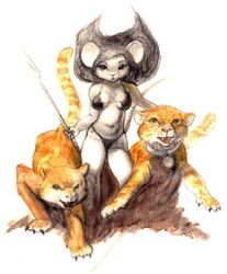  anthro avoid_posting bikini clothed clothing domestic_cat felid feline felis female feral group looking_at_viewer low_res mammal mouse murid murine rodent skimpy steve_gallacci swimwear tabby_cat tail traditional_media_(artwork) weapon 