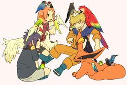  2boys animal_on_head animal_on_shoulder bird bird_on_arm bird_on_head bird_on_shoulder chick chicken closed_eyes cockatiel common_kingfisher female goose indian_style japanese_white-eye kingfisher kurama_(naruto) kyuubi_(naruto) lovebird macaw male_chicken multiple_boys naruto o96ap parakeet parrot sakura_haruno scarlet_macaw short_hair simple_background sitting sparrow sweatdrop toucan uchiha_sasuke uzumaki_naruto white_background wince 