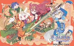  2boys 3girls :3 animal_ears blade_(galaxist) blue_hair blush breasts brown_hair carrie_alberta chinese_clothes cleavage demon_boy demon_girl dog_boy dog_ears dog_tail dragon eastern_dragon eyebrows feline gradient_hair grey_hair hair_between_eyes head_wings highres horns long_hair multicolored_hair multiple_boys multiple_girls new_year official_art official_wallpaper open_mouth pink_eyes pink_hair pointy_ears pop-up_story rabbit_ears rabbit_girl rabbit_tail red_eyes rita_drake ruri_ookami shiroe_adele short_hair small_breasts smile sword tail weapon white_hair wings wolf_ears wolf_girl wolf_tail yellow_eyes yuuri_lessen ziz_glover 