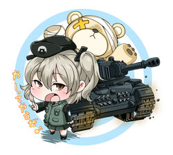  boko_(girls_und_panzer) caterpillar_tracks centurion_(tank) chibi commentary_request female girls_und_panzer military military_vehicle motor_vehicle selection_university_military_uniform shimada_arisu stuffed_animal stuffed_toy tank teddy_bear yunaka_(259808) 