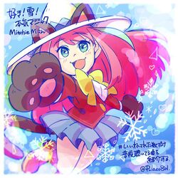  animal_ears animal_hands bad_id bad_twitter_id blazer boots cat_ears cat_tail ears_through_headwear female gloves green_eyes hashimoto_nyaa hat heart jacket multicolored_hair osomatsu-san osomatsu_(series) paw_gloves pink_hair pulaco school_uniform skirt smile snowflakes solo streaked_hair tail translation_request twitter_username witch_hat 