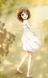  bad_id bad_pixiv_id brown_eyes brown_hair dress female hairband highres looking_back orange_hairband rokujou_jun short_hair solo sundress suzumiya_haruhi suzumiya_haruhi_no_yuuutsu 