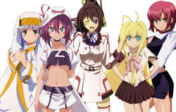  5girls ahoge bad_id bad_pixiv_id blonde_hair blue_eyes blue_hair blush breasts choker cleavage crossover dragon_crisis! green_eyes hair_ornament hat index_(toaru_majutsu_no_index) infinite_stratos infinite_stratos_academy_school_uniform large_breasts legs li@_(rikku04) long_hair merry_nightmare midriff multiple_girls navel nun one_eye_covered open_mouth pencil_skirt photoshop_(medium) pink_hair ponytail purple_eyes purple_hair ribbon rio_-rainbow_gate!- rio_rollins rose_(dragon_crisis!) school_uniform season_connection shinonono_houki short_hair skirt smile super_blackjack thighhighs toaru_majutsu_no_index uniform yumekui_merry zettai_ryouiki 