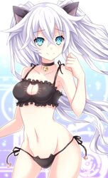  animal_ears aqua_eyes bad_id bad_pixiv_id bell black_heart_(neptunia) black_panties blush breasts cat_cutout cat_ear_panties cat_ears cat_girl cat_lingerie cleavage cleavage_cutout clothing_cutout collar crossed_bangs female hinano jingle_bell long_hair looking_at_viewer medium_breasts meme_attire midriff navel neck_bell neptune_(series) panties power_symbol power_symbol-shaped_pupils ribbon side-tie_panties smile solo symbol-shaped_pupils twintails underwear very_long_hair white_hair 