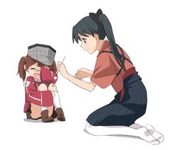  2girls aged_down bad_id bad_pixiv_id black_eyes black_hair blush brown_hair cleaning closed_eyes cotton_ball crying first_aid houshou_(kancolle) injury japanese_clothes kantai_collection kisetsu kneeling long_hair motherly multiple_girls open_mouth pantyhose ponytail ryuujou_(kancolle) short_hair sitting skirt smile tears twintails visor_cap white_legwear 