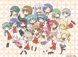  1boy 6+girls akemi_homura blonde_hair blue_hair chika_(hidamari_sketch) commentary_request creator_connection crossover everyone glasses green_hair hair_ornament hair_ribbon hidamari_sketch hiro_(hidamari_sketch) kamijou_kyousuke kaname_madoka long_hair mahou_shoujo_madoka_magica mahou_shoujo_madoka_magica:_hangyaku_no_monogatari matsuri_(hidamari_sketch) miki_sayaka mitakihara_school_uniform miyako_(hidamari_sketch) momoe_nagisa multiple_girls natsume_(hidamari_sketch) nazuna_(hidamari_sketch) nori_(hidamari_sketch) pantyhose pink_eyes pink_hair ribbon sae_(hidamari_sketch) sakura_kyoko saotome_kazuko school_uniform shizuki_hitomi short_hair short_twintails smile tomoe_mami twintails twitter_username ume-sensei umiroku white_hair x_hair_ornament yellow_eyes yoshinoya_(hidamari_sketch) yuno_(hidamari_sketch) 