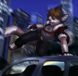  anthro asian_sword canid canine clothed clothing digital_media_(artwork) female fur hair jailbird katana mammal melee_weapon open_mouth outside smile solo sword weapon 