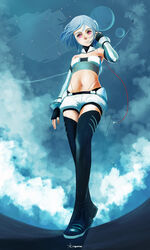  alpha_(acerailgun) android artist_name bad_deviantart_id bad_id blue_hair boots borrowed_character cloud doll_joints elbow_gloves female fingerless_gloves full_body gloves joints navel original photoshop_(medium) pink_eyes planet roguetwo short_shorts shorts sky solo thigh_boots thighhighs white_shorts 