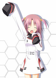  brown_hair chelsea-121 closed_eyes commentary_request female happy infinite_stratos nohotoke_honne open_mouth sleeves_past_fingers sleeves_past_wrists solo twintails uniform 