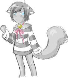  ambiguous_gender anthro bittersweet_candy_bowl black_hair blue_eyes blush clothed clothing domestic_cat felid feline felis hair larkenxlucy lucille mammal simple_background sock_(artist) solo tail white_background young young_anthro 