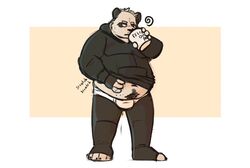  2020 anthro bear belly black_body black_fur briefs bulge clothing drawyourfursona fur giant_panda harryelpanda hi_res hoodie hoodie/briefs_meme male mammal meme meme_clothing overweight overweight_anthro overweight_male simple_background solo standing text topwear underwear white_body white_fur 