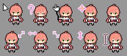  ? ahoge arrow_(symbol) chibi cursor cursor_(medium) female green_eyes holding hololive long_hair morinaga_kokoa multiple_views official_alternate_costume one_eye_closed pink_hair pixel_art pointer sakura_miko sakura_miko_(casual) twintails virtual_youtuber 