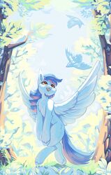  absurd_res avian bird equid equine female feral forest gabriel_serealia hasbro hi_res looking_up mammal my_little_pony mythological_creature mythological_equine mythology peachmayflower pegasus plant smile solo spread_wings tree wide_eyed wings 