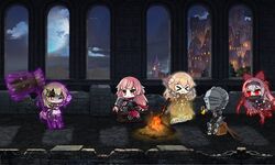  1other 4girls alternate_costume ambiguous_gender armor ashen_one_(dark_souls_3) aura blonde_hair blue_hair bonfire_(dark_souls) castle chibi crossover dark_souls_(series) dark_souls_i dark_souls_iii girls&#039;_frontline green_hair helmet knife knight korean_commentary mk48_(girls&#039;_frontline) mk48_(gunsmoke_decree)_(girls&#039;_frontline) mosin-nagant_(blade_of_white_steel)_(girls&#039;_frontline) mosin-nagant_(girls&#039;_frontline) multiple_girls ntw-20_(girls&#039;_frontline) ntw-20_(heart_of_dark_iron)_(girls&#039;_frontline) official_alternate_costume pink_hair saru_(style) sitting sword the_mad_mimic tokarev_(girls&#039;_frontline) tokarev_(griffin&#039;s_dancer)_(girls&#039;_frontline) weapon 