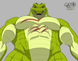  abs alligator alligatorid angle anthro big_chest crocodilian crocodylid gazuki hi_res male muscular reptile scalie scar solo 