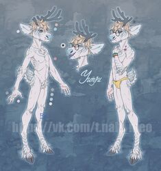  anthro antlers blonde_hair blue_eyes blue_markings bow_panties bow_underwear chest_markings closed_eyes closed_smile clothed clothing crotch_tuft deer eyewear fur glasses glistening glistening_eyes grey_antlers grey_hooves hair hi_res hooves horn male mammal markings model_sheet mouth_closed nipples nude panties panties_only red_nipples riorix round_glasses simple_background smile smirk solo standing striped_legs three-quarter_view topless tuft underwear underwear_only wearing_glasses white_body white_fur yellow_clothing yellow_panties yellow_underwear 