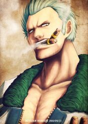  1boy cigar commentary_request dated grey_hair k-suwabe male_focus one_piece smoker_(one_piece) smoking solo 