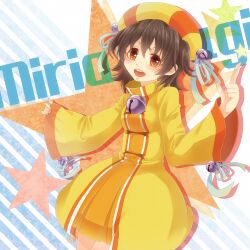  akagi_miria bell black_hair brown_eyes character_name commentary_request dress female hat idolmaster idolmaster_cinderella_girls open_mouth sakuyabm short_hair smile solo 