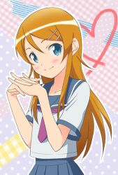  bad_id bad_pixiv_id blue_eyes brown_hair chiririn female kousaka_kirino kousaka_kirino&#039;s_school_uniform long_hair ore_no_imouto_ga_konna_ni_kawaii_wake_ga_nai own_hands_clasped own_hands_together school_uniform serafuku solo 