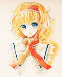  alice_margatroid bad_id bad_pixiv_id blonde_hair blue_eyes capelet female hairband nanohana_kohina painting_(medium) portrait short_hair solo touhou traditional_media watercolor_(medium) 