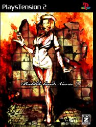  blood brand_name_imitation breasts bubble_head_nurse cleavage commentary_request cover faceless fake_cover female game_console gloves hat medium_breasts nurse nurse_cap photoshop_(medium) pinky_out playstation_2 silent_hill_(series) solo syringe uma_no_shiri video_game_cover white_gloves 