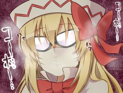  bespectacled blonde_hair bow commentary_request female glasses hairbow hat hay_fever lily_white long_hair mask mouth_mask solo surgical_mask text_focus touhou translated yutamaro 