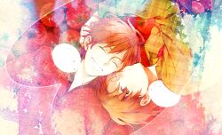  2boys :3 ^_^ ahoge axis_powers_hetalia bad_id bad_pixiv_id birthday blush brothers brown_eyes brown_hair closed_eyes dual_persona food from_above grin hair_intakes hand_on_head heart lying multiple_boys necktie northern_italy_(hetalia) on_back on_side one_eye_closed parted_bangs plaid siblings smile southern_italy_(hetalia) teeth tomato upper_body vegetable zat_(sichu) 