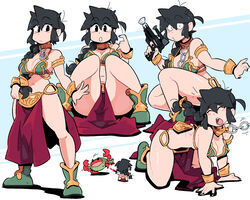  all_fours bare_legs black_hair black_nails blush boots braid braided_ponytail breasts chains cleavage cosplay crab female green_footwear gun hand_up highres holding holding_gun holding_weapon lucia_(scott_malin) medium_breasts multiple_views navel open_mouth original pelvic_curtain princess_leia_organa_solo princess_leia_organa_solo_(cosplay) scott_malin shadow sitting standing star_wars star_wars:_return_of_the_jedi weapon 