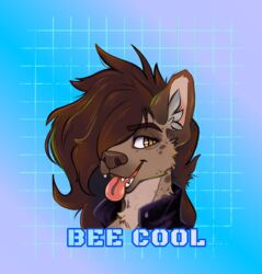  brown_hair bust_portrait clothing digital_media_(artwork) female gochi_masu hair helena_(bonk6) hi_res hyena icon jacket mammal markings portrait solo spots spotted_body spotted_hyena text tongue tongue_out topwear wordplay 