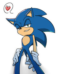  2013 anthro blue_body blue_fur clothing eulipotyphlan fur gloves green_eyes grin handwear heart_symbol hedgehog looking_at_viewer male mammal naughty_face root8beat sega simple_background smile solo sonic_the_hedgehog sonic_the_hedgehog_(series) standing white_background 