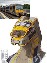  2023 3:4 ambiguous_gender anthro australia australian babanasaur belly black_markings black_sclera blocky_snout bust_portrait countershade_neck countershade_torso countershading dark_body digital_drawing_(artwork) digital_media_(artwork) double_decker_train dragon electric_railcar grey_body headlights hi_res horn how_to_dragon_your_train hybrid living_machine living_train living_vehicle locomorph machine markings meme multicolored_body mythological_creature mythological_scalie mythology photo portrait public_transportation pupils rail_transit railcar reference_image reptile reverse_countershading scalie signature solo stripes sydney_trains sydney_trains_t_set tan_belly tan_body tan_countershading train unusual_anatomy unusual_horn urban_rail_transit vehicle watermark yellow_markings yellow_pupils yellow_stripes 