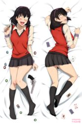  absurdres artist_name bandaged_arm bandages bed_sheet black_hair black_skirt black_socks blush bow bow_hairband brown_eyes card collared_shirt dakimakura_(medium) earrings eyepatch female full_body gun hair_between_eyes hairband highres houndstooth hyakkaou_academy_school_uniform ikishima_midari jewelry kakegurui looking_at_viewer looking_back lying missingthumb multiple_views on_back on_stomach one_eye_covered open_mouth piercing playing_card pleated_skirt poker_chip purple_bow purple_nails red_sweater_vest revolver school_uniform sheet_grab shirt short_hair skirt socks sweater_vest tongue_piercing weapon white_shirt 