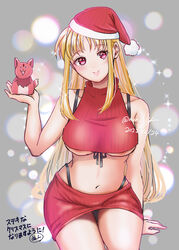  arf bikini bikini_under_clothes blonde_hair breasts character_doll christmas closed_mouth commentary cropped_sweater dated fate_testarossa female front-tie_bikini_top front-tie_top halterneck hat highleg highleg_bikini highres holding holding_stuffed_toy long_hair looking_at_viewer lyrical_nanoha mahou_shoujo_lyrical_nanoha_strikers miniskirt navel nun_(nun_lily) pencil_skirt red_eyes red_hat red_skirt red_sweater ribbed_skirt ribbed_sweater santa_hat sidelocks sitting skirt sleeveless sleeveless_sweater smile solo sparkle string_bikini stuffed_fox stuffed_toy sweater swimsuit tilted_headwear translated turtleneck turtleneck_sweater twitter_username underboob 