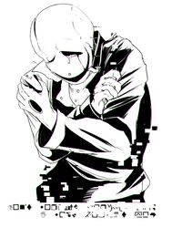  bodily_fluids character_cipher clothing cracked crying gaster ghost glitch humanoid jacket jazzycat male not_furry simple_background solo spirit standing tears text topwear undertale undertale_(series) white_background wingdings_text 