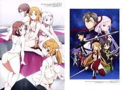  3boys 5girls absurdres albino all_fours asada_shino ass asuna_(sao) augma barefoot beam_rifle black_gloves bra braid braided_bangs breasts brown_eyes brown_hair checkered_floor cleavage dagger double_bun eiji_(sao) energy_gun executor_(sao) fighting_stance frilled_bra frilled_panties frills glasses gloves gun hair_between_eyes hair_bun hair_ornament hair_ribbon hair_scrunchie hairclip hammer headband highres holding holding_dagger holding_gun holding_knife holding_sword holding_weapon husband_and_wife katana kirito klein_(sao) knife long_hair looking_at_viewer looking_back medium_breasts multiple_boys multiple_girls navel official_art on_one_knee own_hands_together panties pants pink_bra pink_panties pink_pants preceder_(sao) rapier red_eyes red_pants red_ribbon ribbon rifle science_fiction scrunchie shinozaki_rika_(sao) short_hair_with_long_locks sideboob sidelocks silica sitting small_breasts smile sniper_rifle spiked_hair sword sword_art_online sword_art_online_the_movie:_ordinal_scale thighhighs twintails underwear underwear_only very_long_hair weapon white_bra white_gloves white_hair white_panties white_ribbon white_scrunchie yamano_jun_(artist) yellow_bra yellow_panties yuna_(sao) zettai_ryouiki 