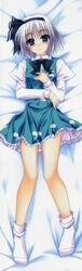  absurdres aoi_hiro blue_eyes dakimakura_(medium) female full_body grey_hair headband highres konpaku_youmu legs long_sleeves scan socks solo touhou 