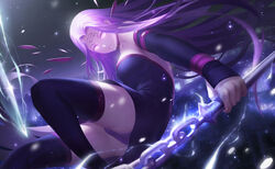  cangkong chains collar dress fate/stay_night long_hair night panties pink_eyes purple_hair rider tattoo thighhighs underwear weapon 