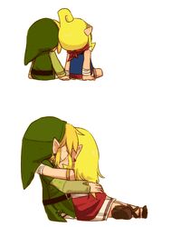  blonde_hair earrings hand_holding hat hug jewelry link nintendo princess_zelda tetra the_legend_of_zelda the_legend_of_zelda:_the_wind_waker then_and_now toon_link tsutsuji wind_waker 