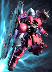  beam_rifle clenched_hand commentary_request energy_gun explosive grenade gun gundam gundam_seed gundam_seed_destiny mecha no_humans raybar robot shield solo space spikes weapon zaku zaku_warrior_lunamaria_custom 