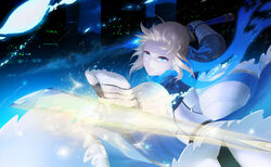  armor blonde_hair blue_eyes cangkong fate/stay_night saber scarf short_hair sword weapon 