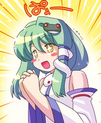  +_+ commentary_request female green_hair hair_between_eyes highres kochiya_sanae solo tdk touhou 