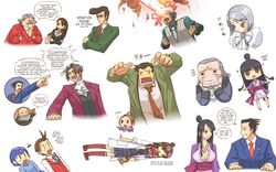  5girls 6+boys apollo_justice apollo_justice:_ace_attorney blue_necktie breasts cleavage commentary cyclops_(x-men) dick_gumshoe ema_skye english_commentary english_text eye_beam eyewear_on_head gameplay_mechanics gao godot_(ace_attorney) gyakuten_saiban half_updo head-mounted_display highres jewelry john_su karuma_mei magatama magatama_necklace manfred_von_karma marvel maya_fey mega_man_(character) mega_man_(classic) mega_man_(series) mia_fey miles_edgeworth mole mole_under_eye mole_under_mouth multiple_boys multiple_girls naruhodou_ryuuichi necklace necktie pearl_fey phoenix_wright:_ace_attorney phoenix_wright:_ace_attorney_-_trials_and_tribulations truth winston_payne x-men 