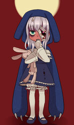  anorak bad_id bad_pixiv_id bandage_over_one_eye bandages blood bloomers doll emdo_(norabbit) female full_body glowing glowing_eye hood mary_janes original photoshop_(medium) ribbon-trimmed_bloomers ribbon_trim shoes skirt solo standing stuffed_animal stuffed_rabbit stuffed_toy zombie 